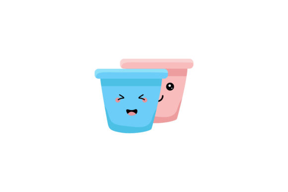 Blue Pink Flowerpot Kawaii Illustration Graphics and Illustrations