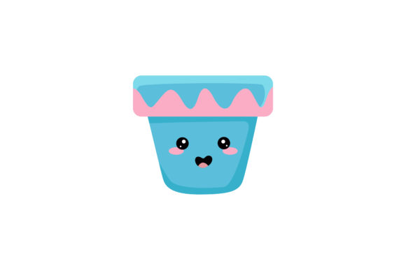 Blue-Pink Flowerpot Kawaii Illustration Graphics and Illustrations
