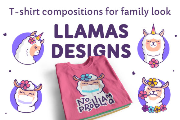 Cute Llamas. T-shirt Designs
