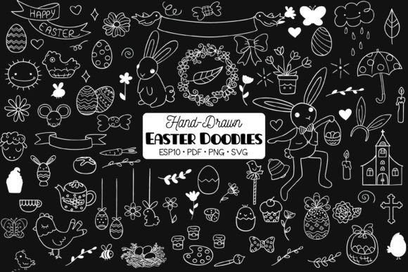 Easter White Doodles, Decorated Egg Graphics and Illustrations Review