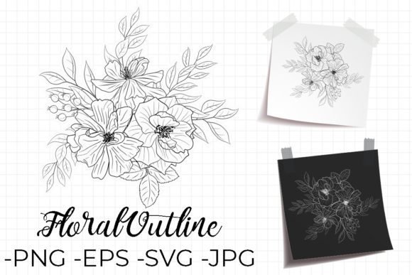 Flowers Line Art Bouquet Set Graphics for Crafts