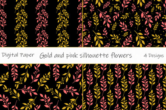 Gold and Pink Silhouette Flowers: Graphics and Patterns for Editorial Polish