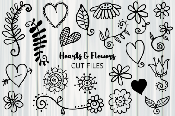 Hearts and Flowers Doodle Graphics for Crafts and Content
