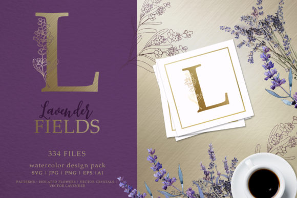 Lavender Fields Watercolor and Vector Pack Graphics