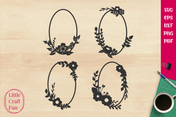 Oval Frames Cute Flowers Graphics for Crafts and Branding