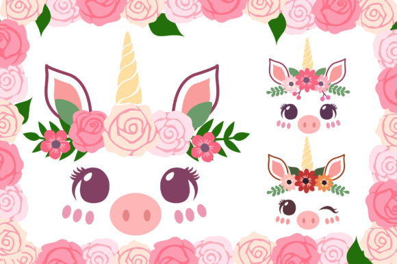 Piggy Unicorn with Florals Graphics and Illustrations Review