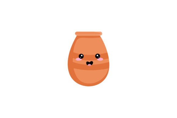 Pretty Orange Flowerpot Kawaii Design Graphics and Illustrations
